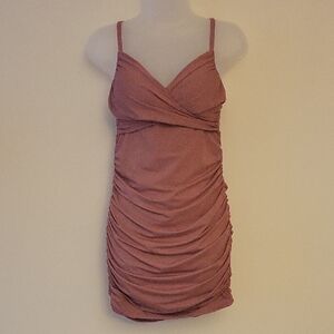 HALARA Mauve Ruched Mini Dress Sz Small New Fitted Bra Top
